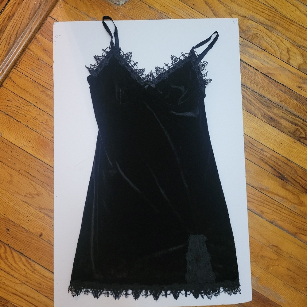 Y2K‎ Velvet Lace Babydoll Dress EUC Goth Whimsy Fairy Witchy